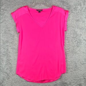 Express Hot Pink V-Neck Short Sleeve Tee